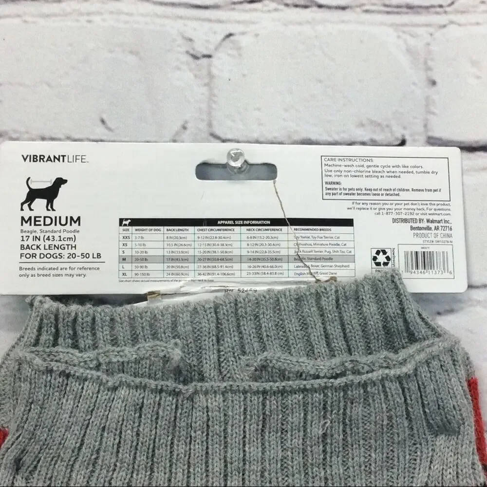 Vibrant Life Dog Sweater Size M Red/Black/Gray Buffalo Check Cozy Pet Lover Gift